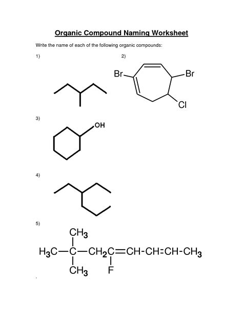 Organic Compounds Worksheet